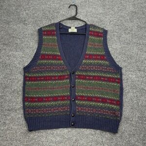 Christopher Hayes Sweater Vest Mens L Blue Fair Isle Shetland Wool Grandpa Core